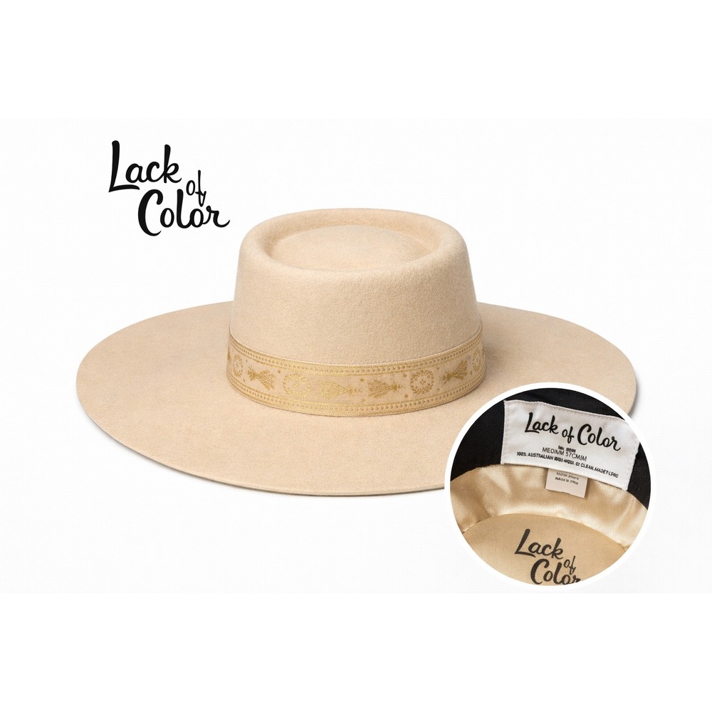 Lack of Color‎ Cream Wool Wide Brim Fedora Hat Medium 57cm Medium